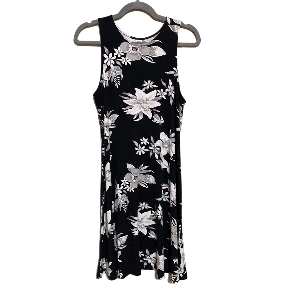 Old Navy Size Medium stretch tank dress black white gray floral EUC 7001